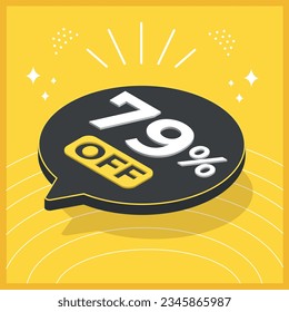 79 percent off. 3D floating balloon with promotion for sales on yellow background.