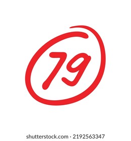 79 points exam score, seventy nine points grade results, vector illustration