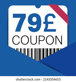 79 Pound Coupon promotion sale for a website, internet ads, social media gift 79 off discount voucher. Big sale and super sale coupon discount. Price Tag Mega Coupon discount vector illustration.