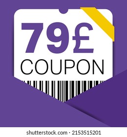 79 Pound Coupon promotion sale for a website, internet ads, social media gift 79 off discount voucher. Big sale and super sale coupon discount. Price Tag Mega Coupon discount vector illustration.