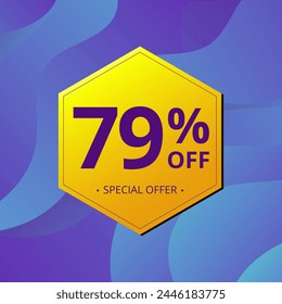 79% Sale and Discount Label. Seventy nine percent Sale Discount label Geometric design. Abstract Blue and Yellow Hexagon. Vector illustration.