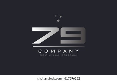 79 seventy nine number silver metal grey blue dots company logo design vector icon template