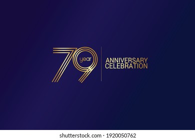 79 year anniversary celebration Gold Line. logotype isolated on Blue background for celebration, invitation card, and greeting card-Vector