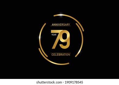 79 year anniversary celebration logotype. anniversary logo with circle golden and Spark light white color isolated on black background - vector