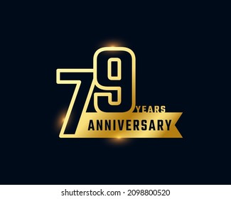 79 Year Anniversary Celebration with Shiny Outline Number Golden Color for Celebration Event, Wedding, Greeting card, and Invitation Isolated on Dark Background