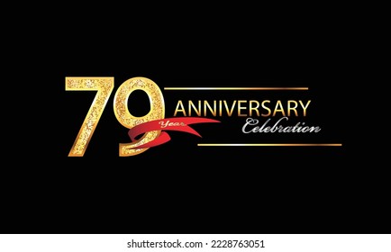 79-jährige Jubiläumsfeier Vector Design. Feierlichkeiten zum 79. Jahrestag. Gold Luxury Banner zum 79. Jubiläum gefeiert mit rotem Band und glitter. Hintergrundfeier. Vektor-Jubiläum