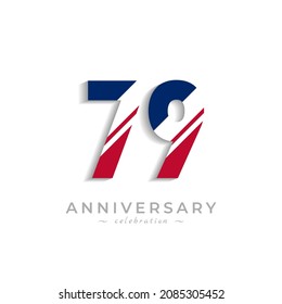 79 Year Anniversary Celebration with White Slash in Red and Blue American Flag Color. Happy Anniversary Greeting Celebrates Event Isolated on White Background