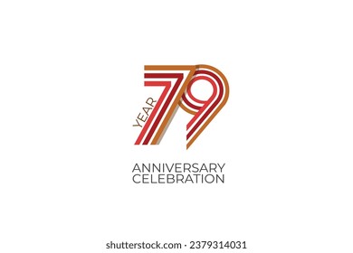 79 year anniversary with retro style in 3 colors, red, pink and brown on white background for invitation card, poster, internet, design, poster, greeting cards, event - vector