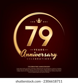 79 year anniversary template design with golden number and ring for birthday celebration event, invitation, banner poster, flyer, and greeting card, vector template