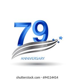 79 years anniversary. celebration logo design with swoosh and star