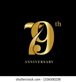 79 years anniversary celebration logotype  overlapping style with golden color. vector illustration isolated on dark background