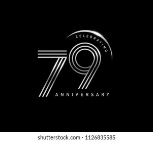 79 years anniversary celebration logotype with line number style silver color isolated on black color. vector anniversary for celebration, invitation card, and greeting card