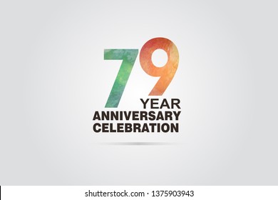 79 years Anniversary celebration logotype with watercolor Green and Orange Style isolated on Grey background for invitation card, banner, ads or flyer - Vector
