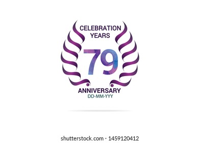 79 years anniversary celebration logotype. anniversary logo with watercolor purple and blue  isolated on white background -vector