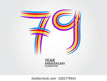 Celebración de 79 años logotipo de la línea colorida vector, logo de 79 cumpleaños, diseño de 79 números, plantilla de banner, elementos de número de logo para tarjeta de invitación, afiche, camiseta.