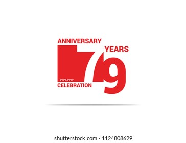 79 Years Anniversary celebration simple red design logo type. silhouette number inside red box vector illustration. 
