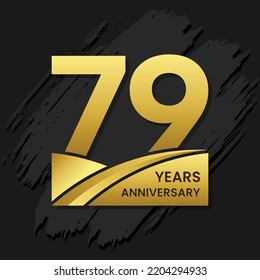 79 years anniversary celebration, anniversary celebration template design with gold color isolated on black brush background. vector template illustration