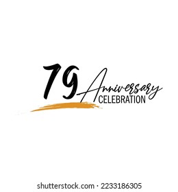 Plantilla vectorial de celebración del aniversario de 79 años, números de letras negras con esbozo dibujado a mano con pincel, ilustración vectorial del diseño del logotipo de número