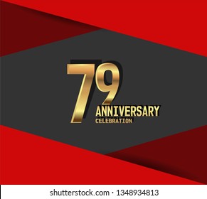 79 years Anniversary gold font with red fold on above and below font