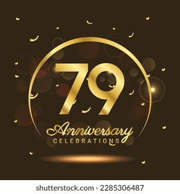 79 years anniversary Half moon anniversary with confetti and a light gold effect on a black and brown background