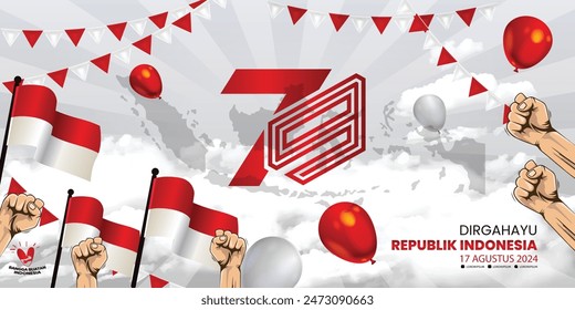 79 years,  Anniversary Independence Day of the Republic of Indonesia. indonesia merdeka. (English translation: Indonesian independence). Illustration banner, poster template Design