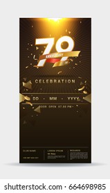 79 years anniversary invitation card - shiny gold celebration template design ,vector illustration