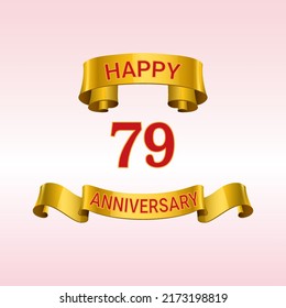 79 years anniversary logo template. Red numbers with golden ribbon.