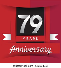 79 years anniversary logo with white ribbon isolated on red background, flat design style, Vector template elements for birthday celebration