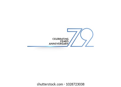  79 Years Anniversary logotype with blue colored font numbers made of one connected line, isolated on white background for company celebration event, birthday