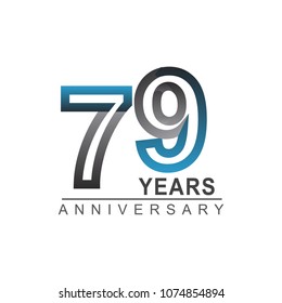 79 years anniversary logotype bold line number with grey and blue color for celebration event isolated on blue background