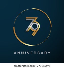 79 Years Anniversary Logotype with  Gold and Silver Multi Linear Number in a Golden Circle , Isolated on Dark Background