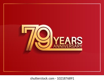 79 years anniversary logotype with golden multiple line style on red background for celebration
