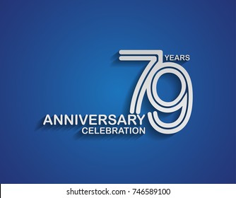 79 years anniversary logotype linked line number with silver color for celebration event isolated on blue background