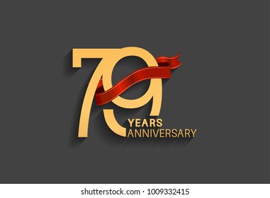 79 years anniversary logotype with red ribbon and golden color for celebration event