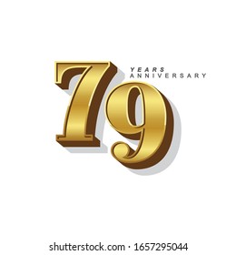 79 Years Anniversary Vector Template Design Illustration. Gold 3d Numbers.