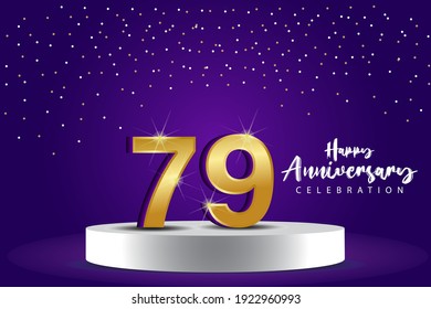 79 Years Anniversary Vector Template Design Illustration. Blue 3d Numbers with podium stage for celebration