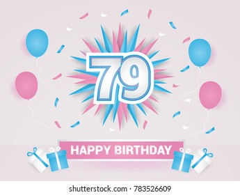 79 Years Colorful Happy Birthday Card Logotype using Paper Cut Style.