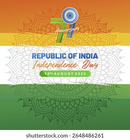 79 years Independence Day India 15th August 2025 poster background design. 79th logo, India skyline and India flag background. Abstract vector illustration