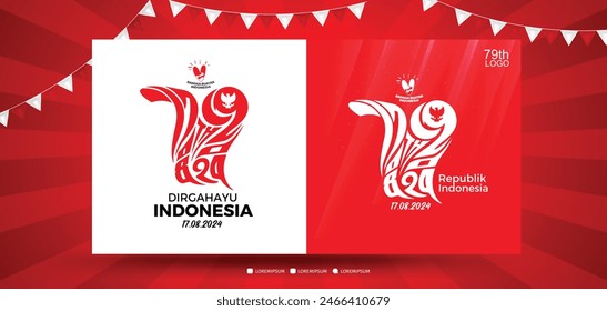 79 Years Of Independence Day Republic Of Indonesia. Dirgahayu Indonesia. (English translation: Indonesian Independence). Illustration Logo, Banner, Poster Design