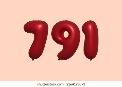 791 3d number balloon made of realistic metallic air balloon 3d rendering. 3D Red helium balloons for sale decoration Party Birthday, Celebrate anniversary, Wedding Holiday. Vector illustration