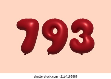 793 globo 3d número hecho de renderización 3d de globo metálico realista. Globos 3D de helio rojo para la venta decoración Fiesta Cumpleaños, Celebración de Aniversario, Fiesta de la Boda. Ilustración del vector