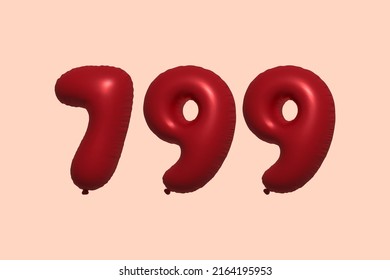 799 3d number balloon made of realistic metallic air balloon 3d rendering. 3D Red helium balloons for sale decoration Party Birthday, Celebrate anniversary, Wedding Holiday. Vector illustration