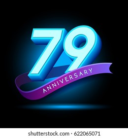 79th Anniversary 3D text with glow effect .celebration vector template design