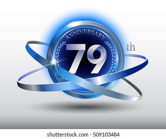 79th anniversary with blue ring and laurel on white background