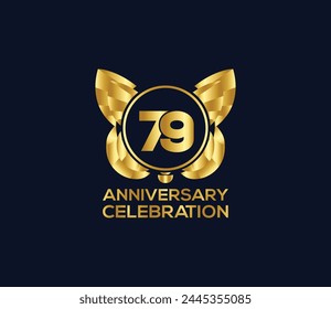 79th anniversary celebration day with gold color Light bright modern logo Design element