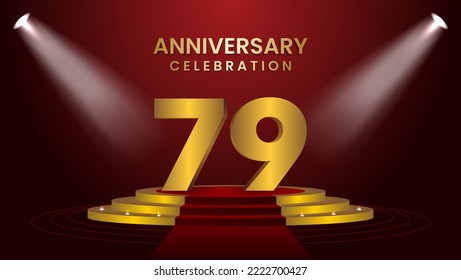 79th Anniversary Celebration With golden stage. Modern and luxurious design template for celebration event, wedding, greeting card, and invitation. Vector illustration