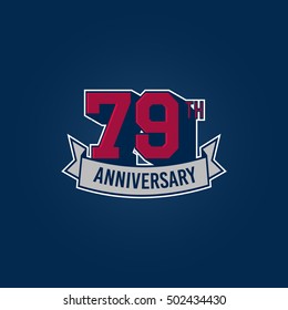 79th Anniversary Celebration Logo using 3d Number, Red Colored Isolated in Blue Background. Retro Style 