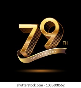79th Anniversary celebration logotype colored with shiny gold, using ribbon and isolated on black background