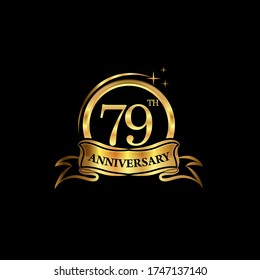 79th anniversary design logotype golden color with ring and gold ribbon for anniversary celebration. EPS10