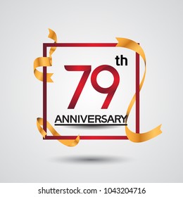 79th anniversary design with red color in square and golden ribbon isolated on white background for celebration